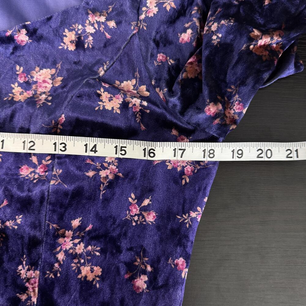 Ivy City Co Nikki Dress Women Large Purple Floral Velvet Long Sleeve Tiered Midi - Picture 8 of 11